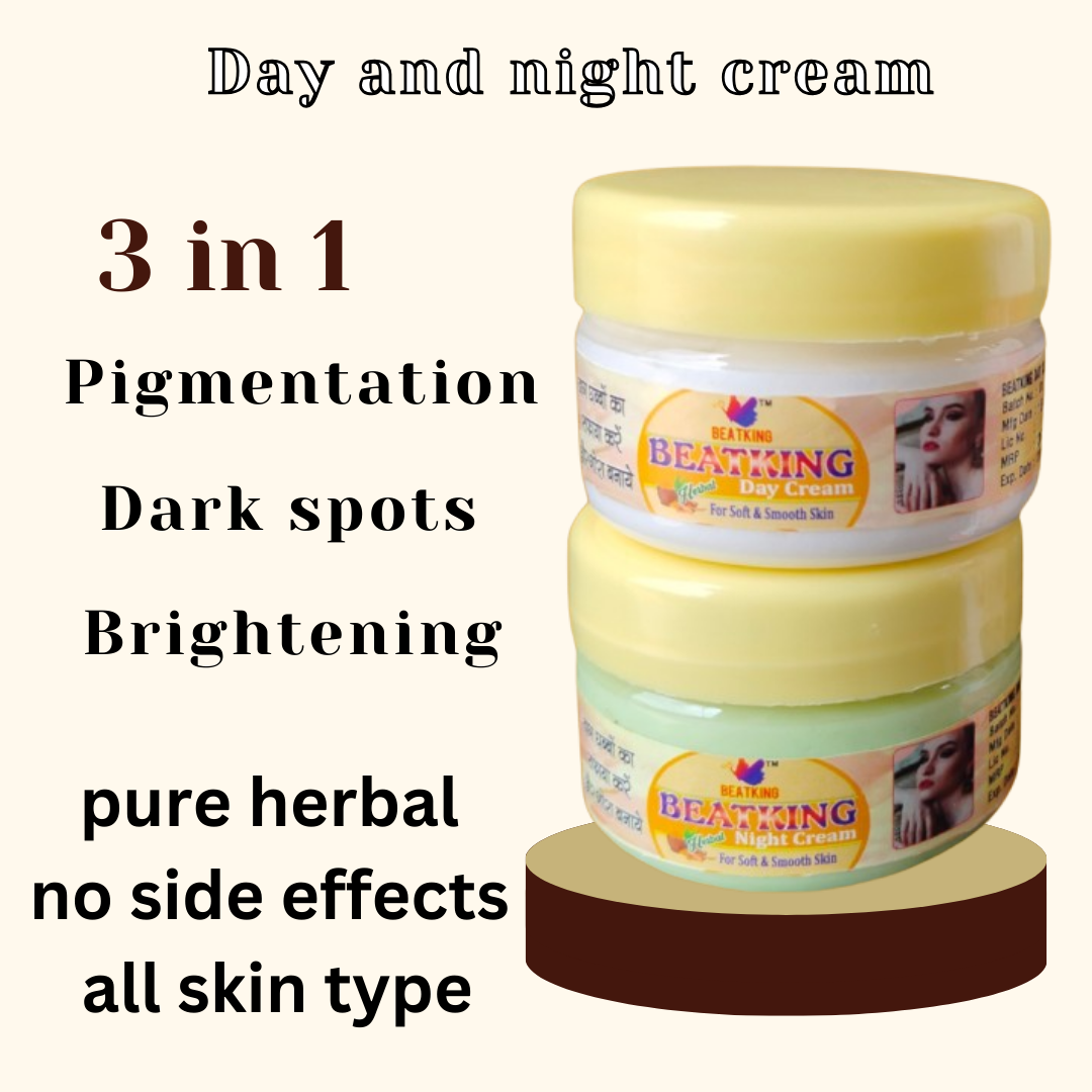 beatking day&night cream for pigmentation |Removing Dark Spots | Acne Scars | blackheads, Even Skin, Blemishes | soft skin, it really work ,men & women (60+60 gm) pack of 2pcs