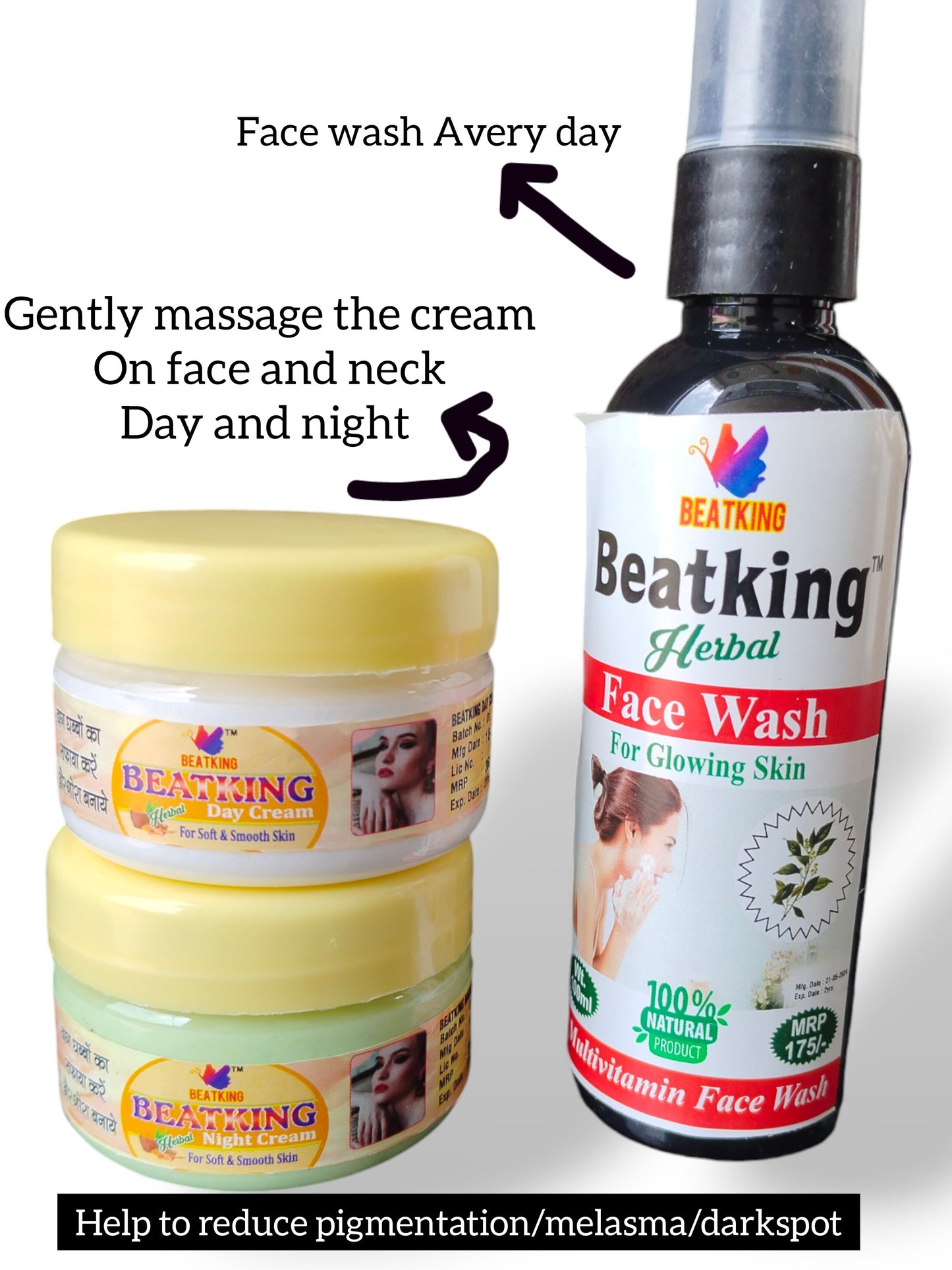 Beatking day and night cream 60+60g and Facewash 100ml combo