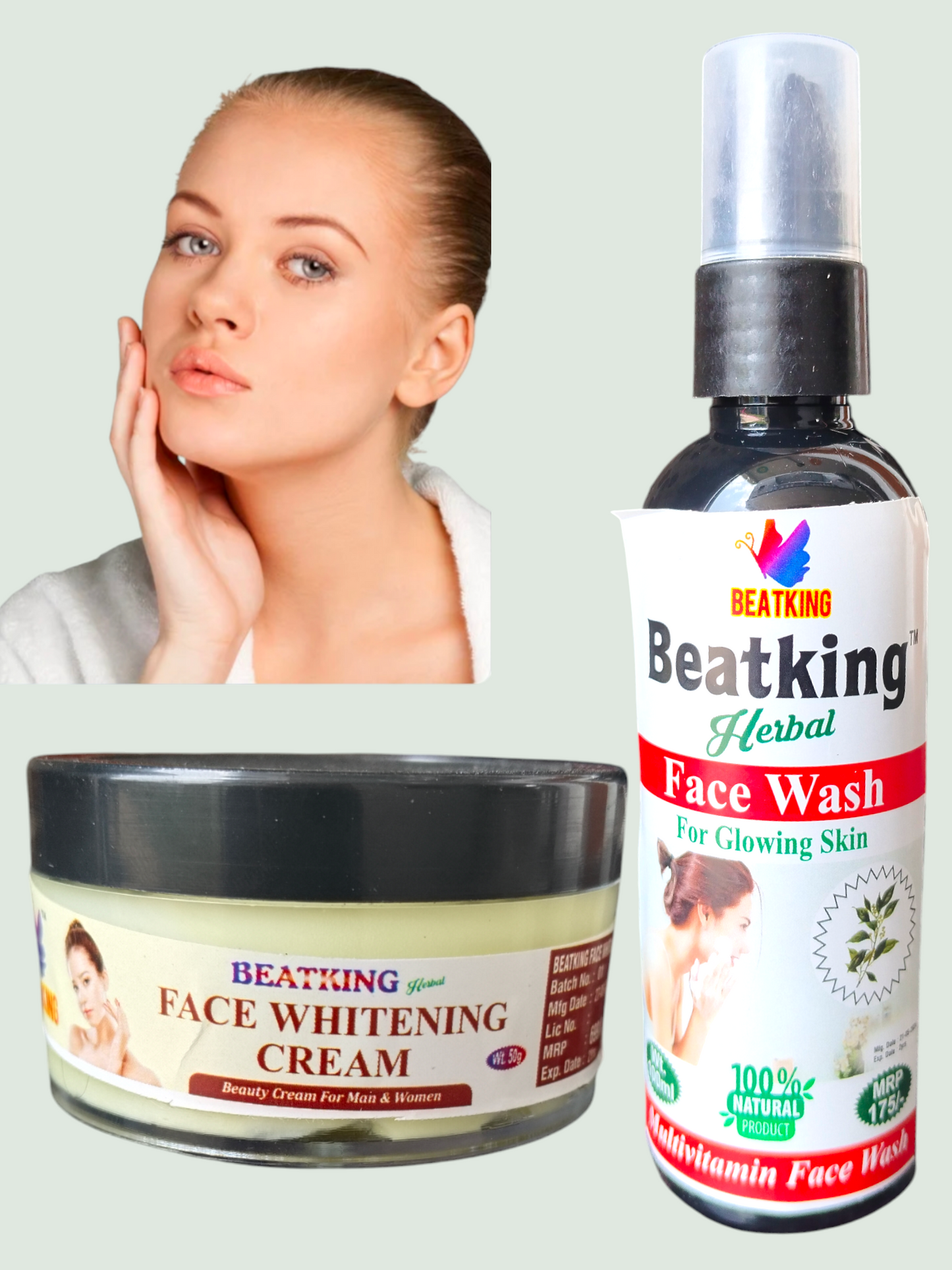 beatking face whitening cream and facewash , reduce dark spot and brightens skin tone 50g