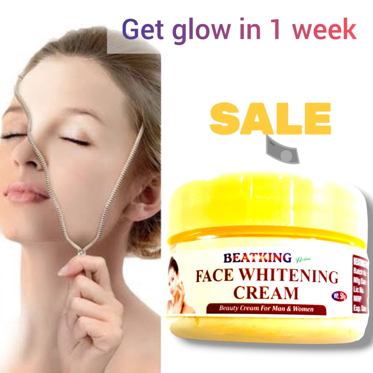 beatking face whitening cream, reduce dark spot and brightens skin tone 50g