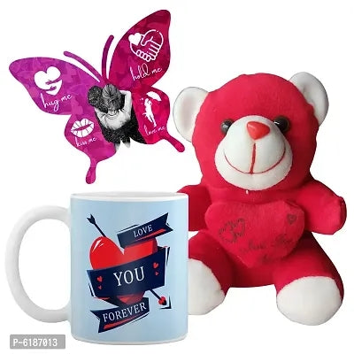 Valentine Combo of Teddy, Printed Mug and Greeting Card